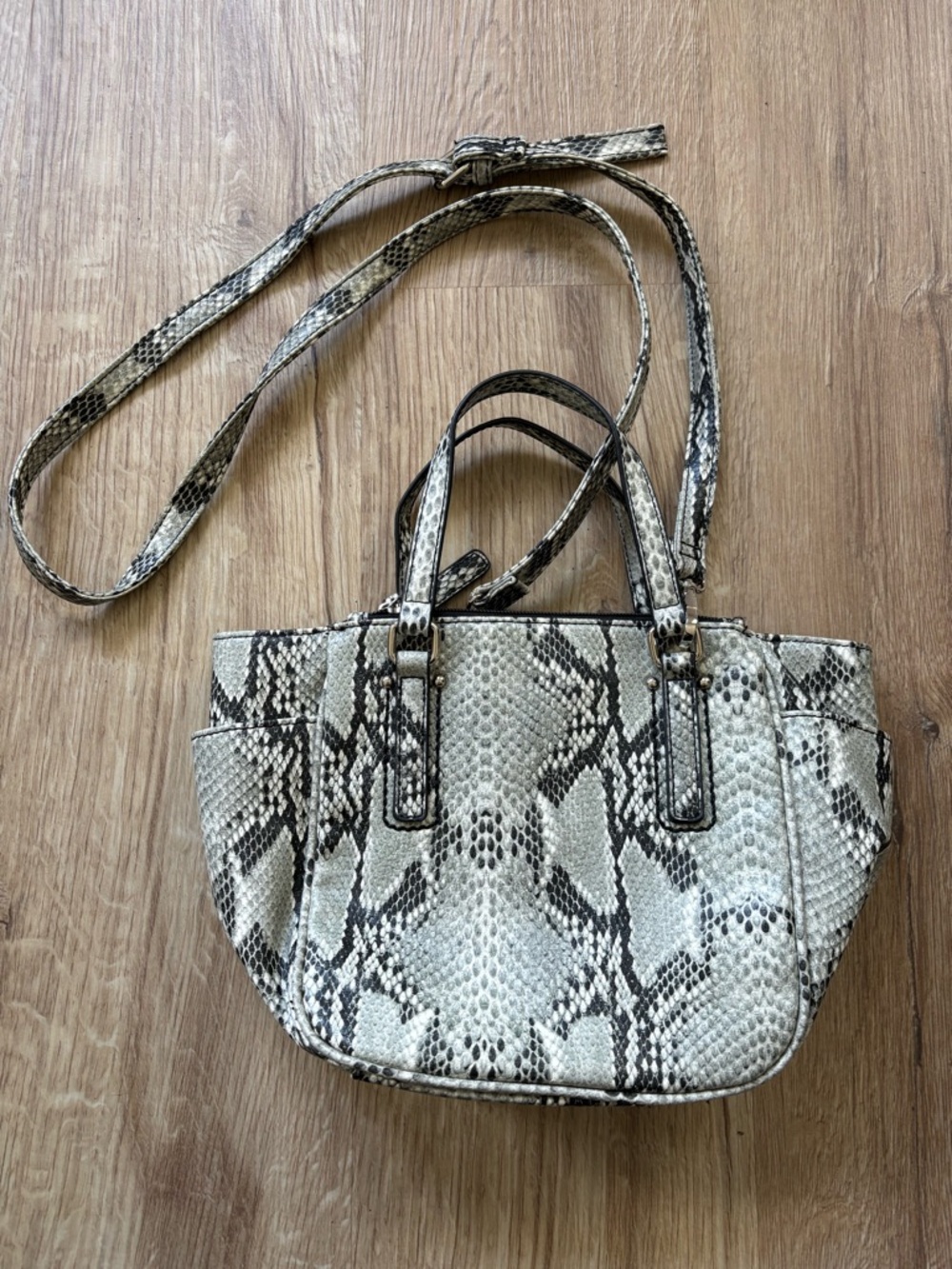 Liz Claiborne Python-Print Crossbody Tote in Grey and Black